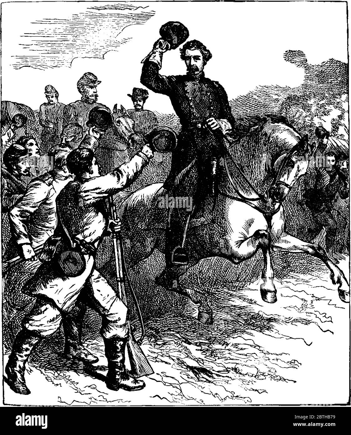 Figure montrant le général George Brinton McClellan, il a été un général de division pendant la guerre de Sécession, dessin de ligne vintage ou gravure illustr Illustration de Vecteur