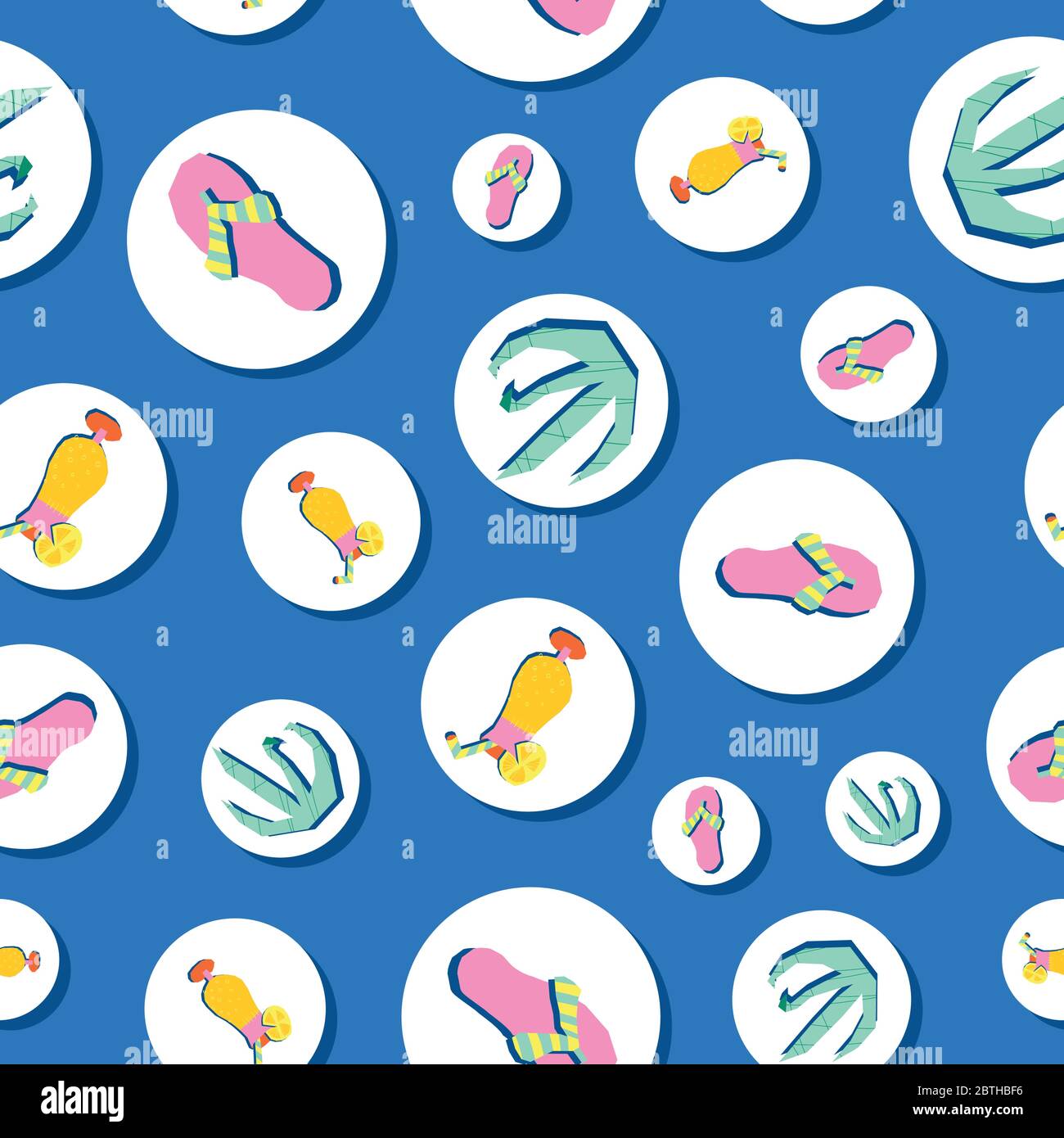 Tongs, plantes et cocktails d'été avec motif vectoriel sans couture à pois. Collage PaperCut style 3d avec éléments tropicaux d'été en blanc Illustration de Vecteur