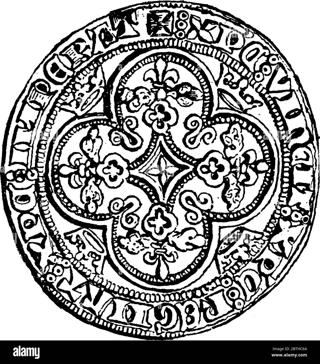 La face arrière d'une pièce d'or française qui a été émise pour la première fois par Louis IX, au XIIIe siècle. La valeur de ce rapport était égale à environ trois Stat Unis Illustration de Vecteur