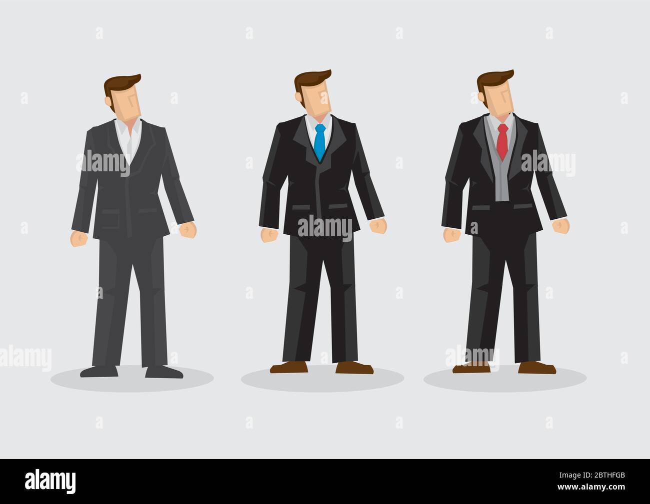 Hommes portant un style différent habillé noir costume droit avec cravates.  Ensemble de trois personnages de mode de dessin animé vectoriels isolés sur  le plai Image Vectorielle Stock - Alamy