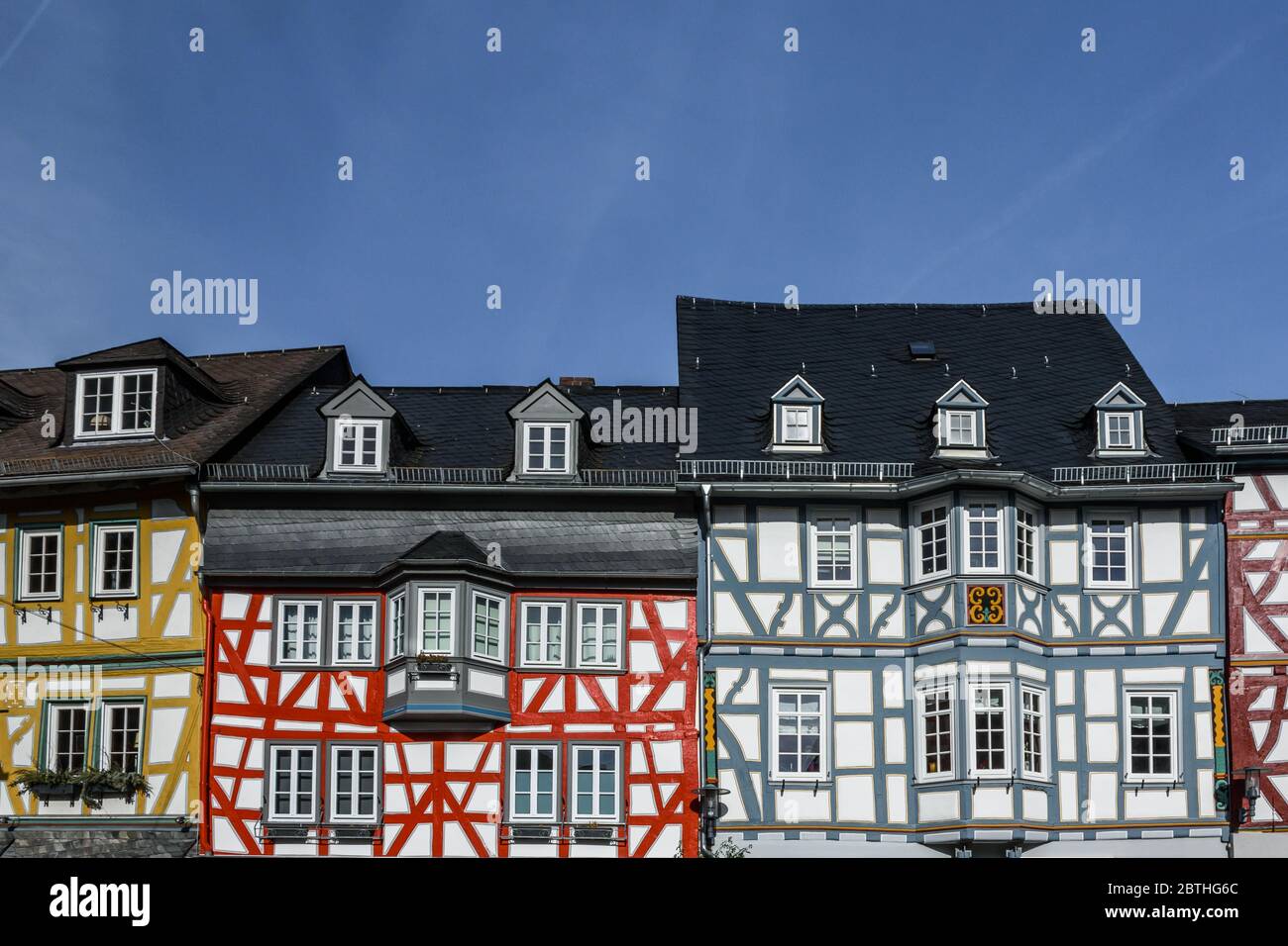 Maisons à colombages sur la place du marché à Bad Camberg, Taunus, Hesse, Allemagne Banque D'Images