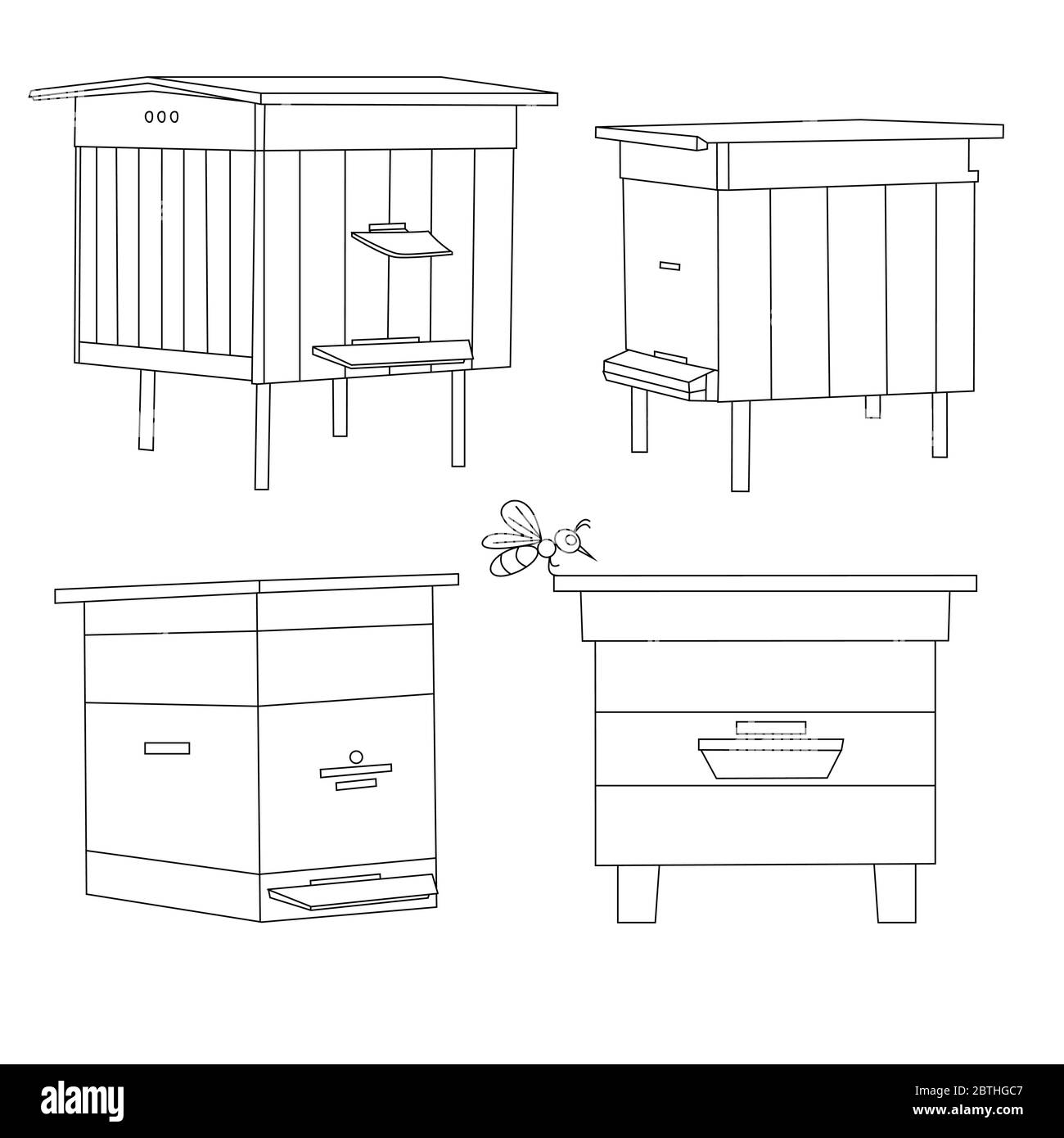 Esquissez des ruches en bois, illustration vectorielle isolée sur fond blanc Illustration de Vecteur