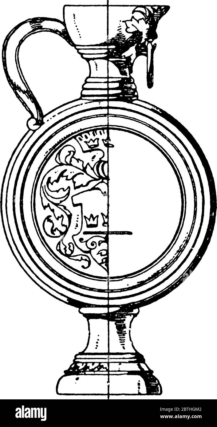 Ce vieux pitcher à bec à lèvres allemand est fait de poterie qui a été tiré à haute température. Il a un corps en forme de disque avec col étroit et utilisé Illustration de Vecteur