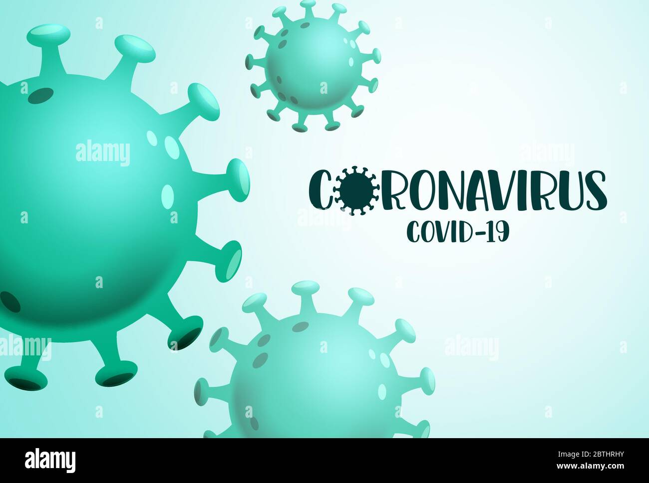 Modèle de bannière vecteur vert du coronavirus covid-19. Coronavirus covid-19 texte dans un espace vide avec la maladie globale du sras ncov. Illustration vectorielle. Illustration de Vecteur