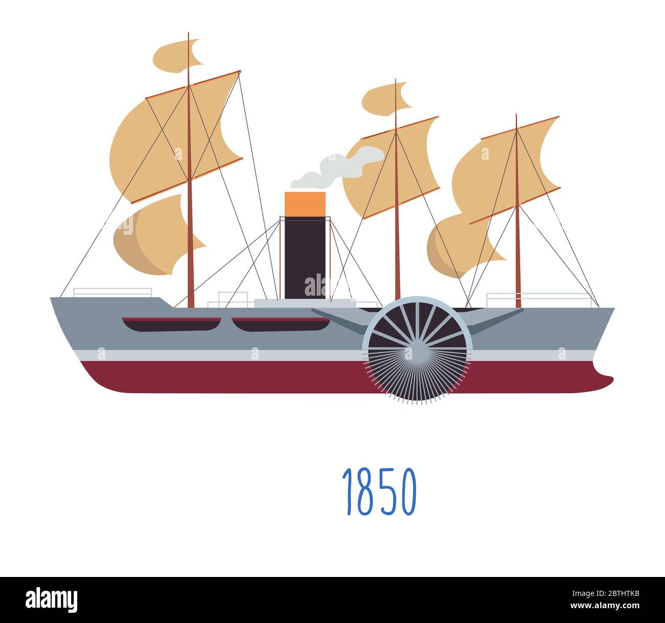 Bateau à vapeur avec voiles et tube avec fumée Illustration de Vecteur