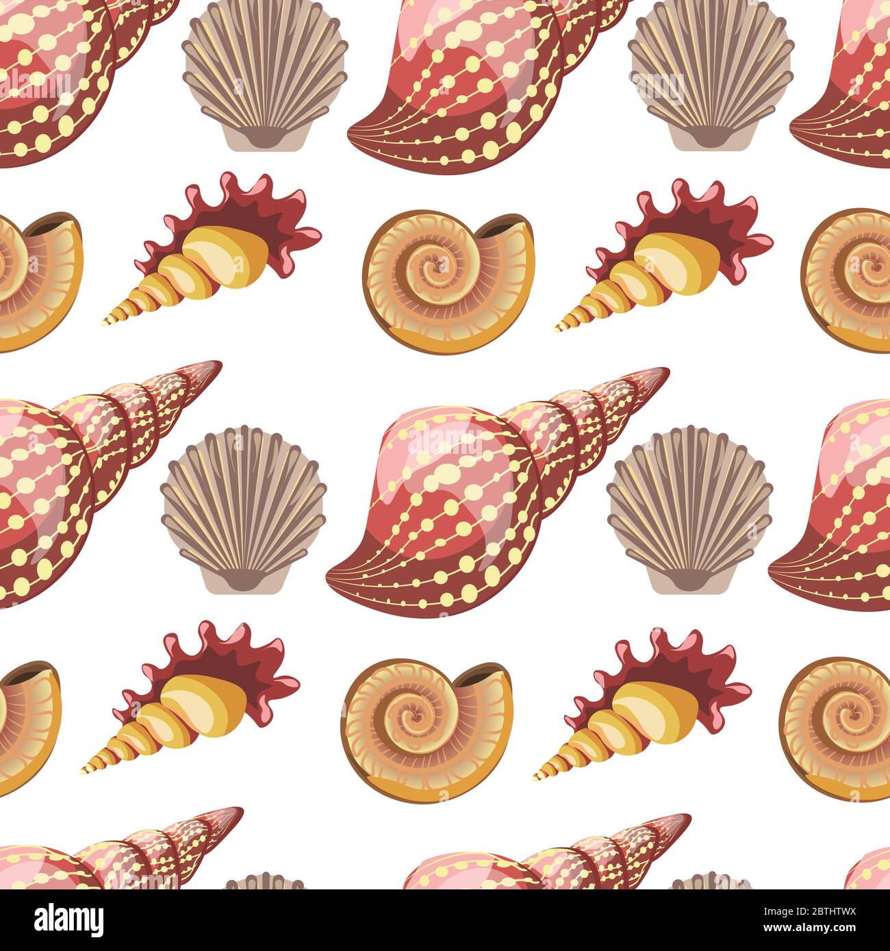 Coquillages et conques, animaux de la mer, mollusques patron sans couture Illustration de Vecteur