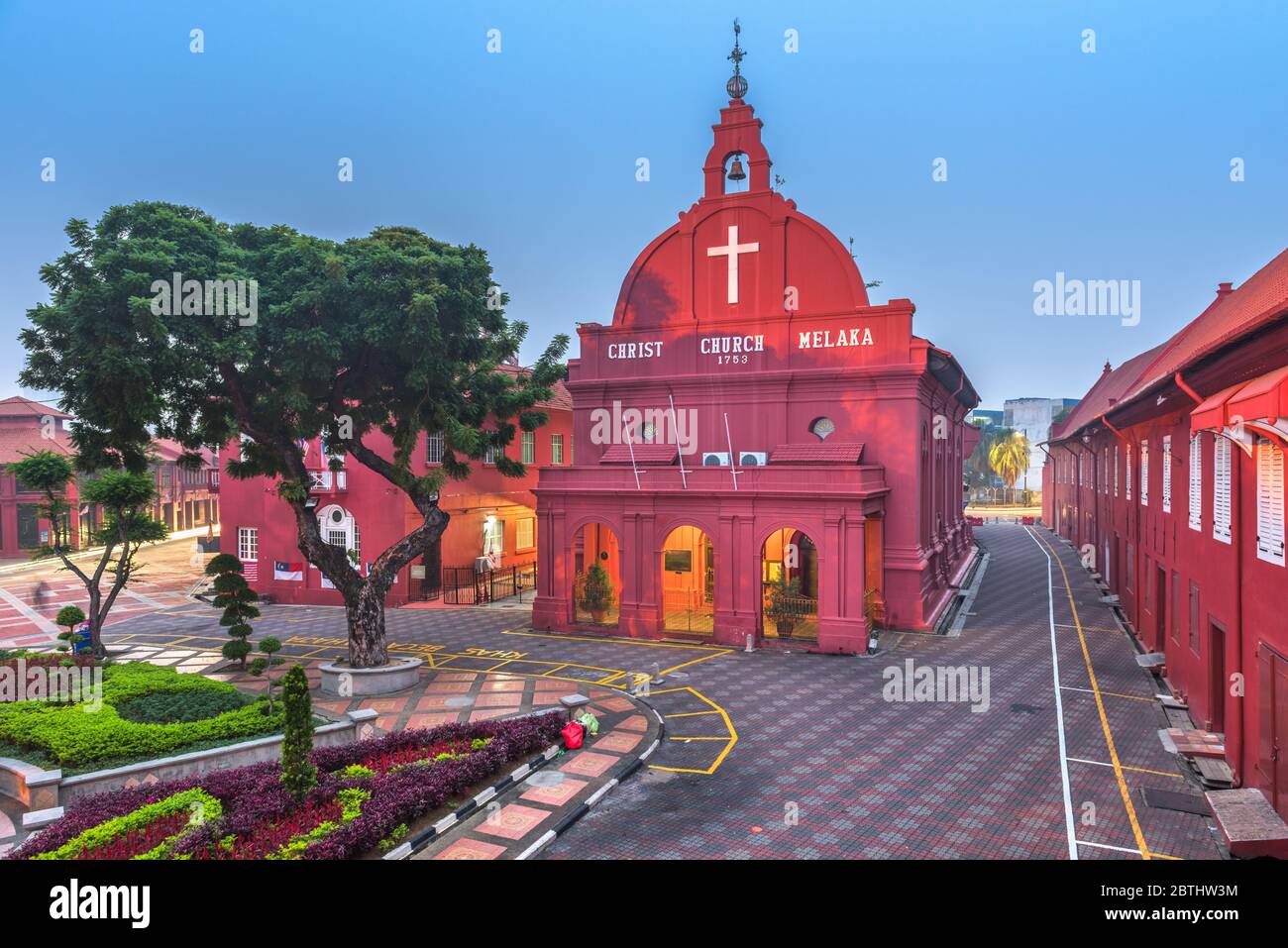 Christ Church à Malacca Melaka, Malaisie, au crépuscule. Banque D'Images