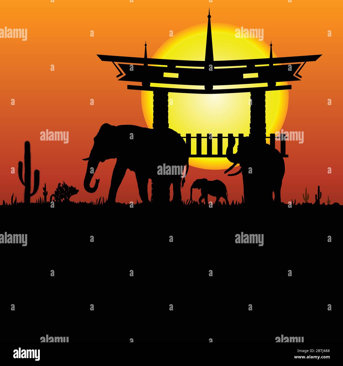 éléphant et construction chinoise silhouette illustration vecteur eps10 Illustration de Vecteur