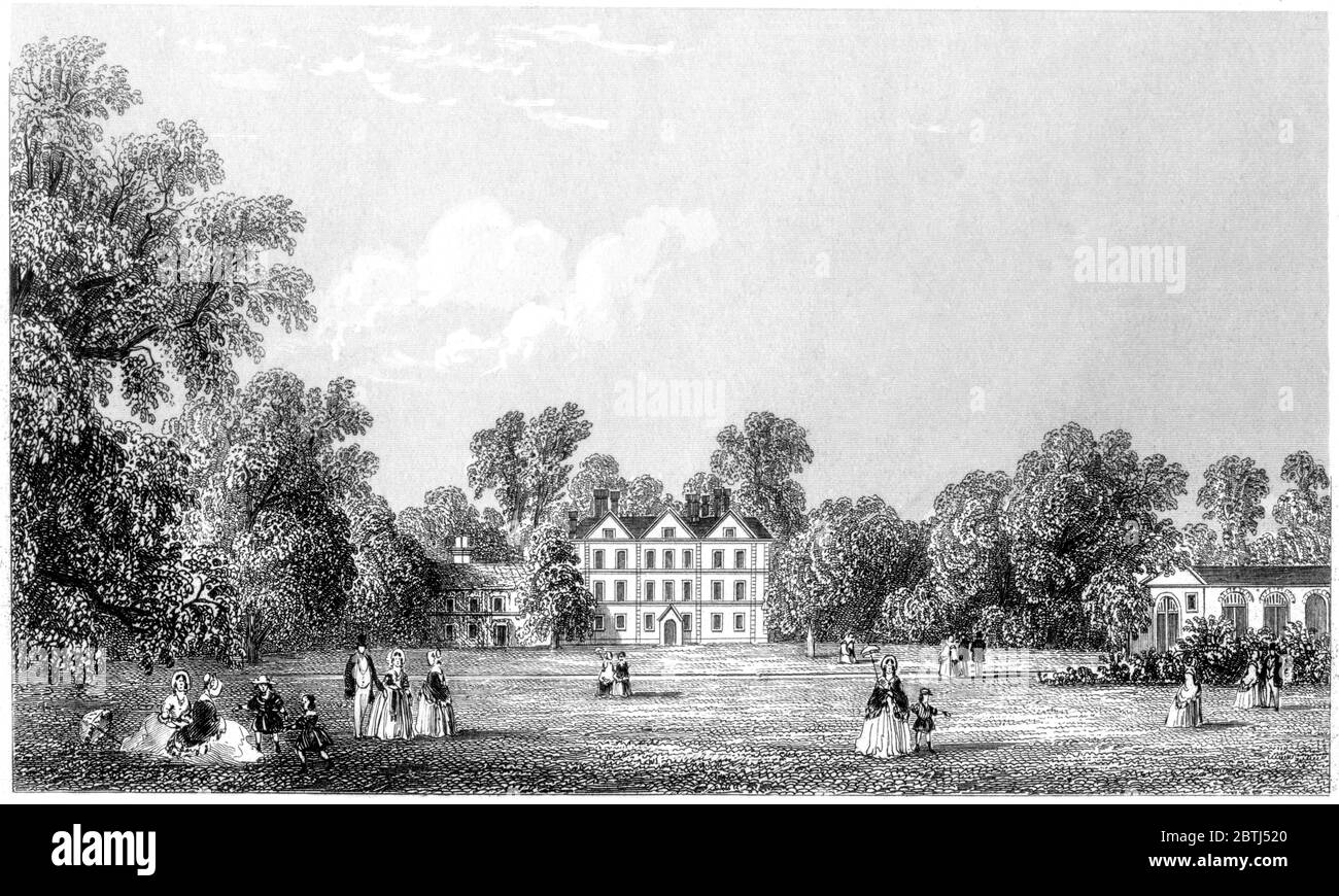 Une gravure du Kew Palace numérisée à haute résolution à partir d'un livre imprimé en 1851. Cette image est censée être libre de toutes les restrictions de copyright. Banque D'Images