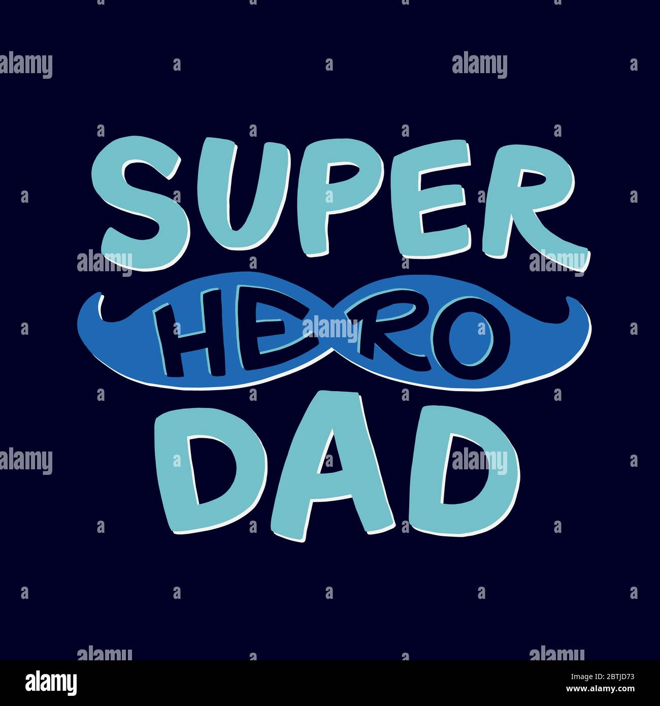 Lettrage Super Hero Dad. Carte de vœux de fête des pères. Lettres mignonnes dessinées à la main. Badge bleu super-héros Daddy. Illustration vectorielle isolée sur blanc. Illustration de Vecteur