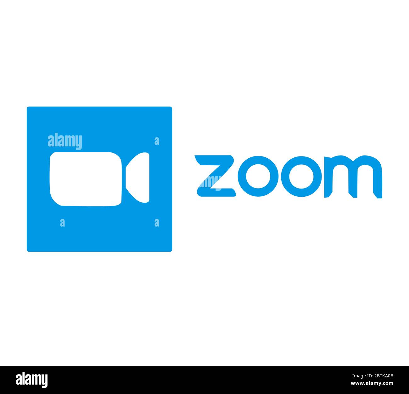 Application de visioconférence avec logo Zoom. Icône bleue de l'appareil photo. Logo de l'application Zoom. Application de diffusion multimédia en direct. Kharkiv, Ukraine - 26 mai 2020 Banque D'Images