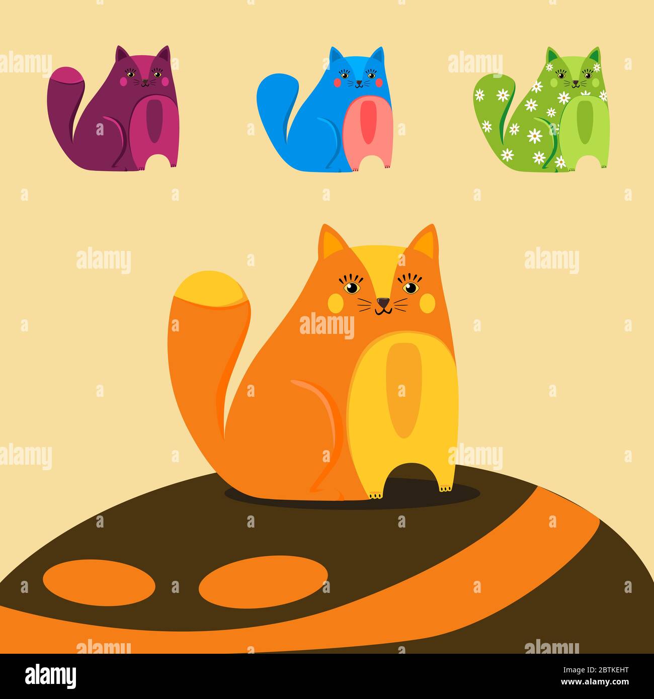 Chats colorés de conte de fées abstrait Illustration de Vecteur
