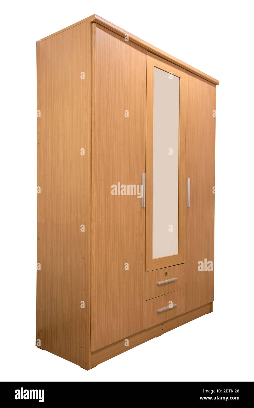 garde-robe en bois avec miroir isolé sur fond blanc, travail avec le chemin  de coupure Photo Stock - Alamy