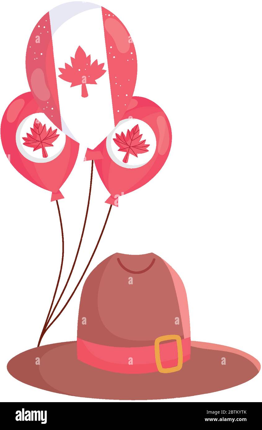 Motif chapeau et ballons canadiens, joyeux fête du canada et illustration vectorielle à thème national Illustration de Vecteur