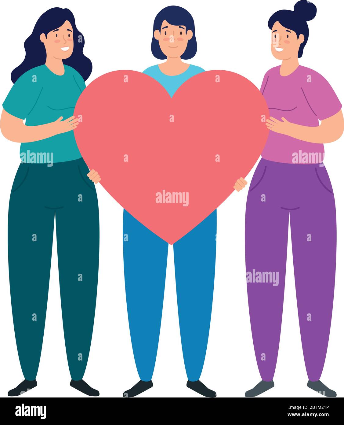jeunes femmes avec cœur sur fond blanc Illustration de Vecteur