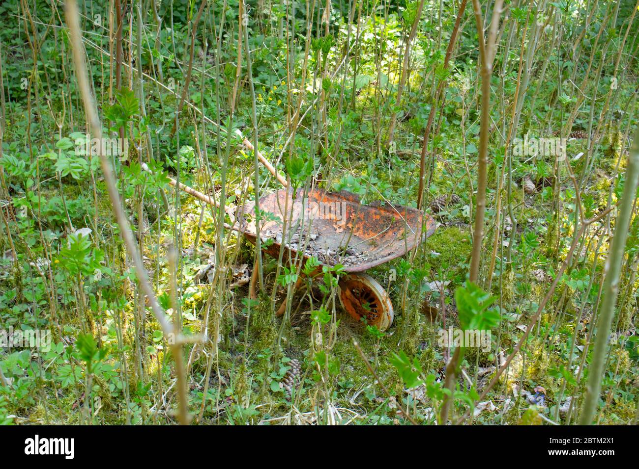 Ancienne brouette rouge abandonnée dans le désert Banque D'Images