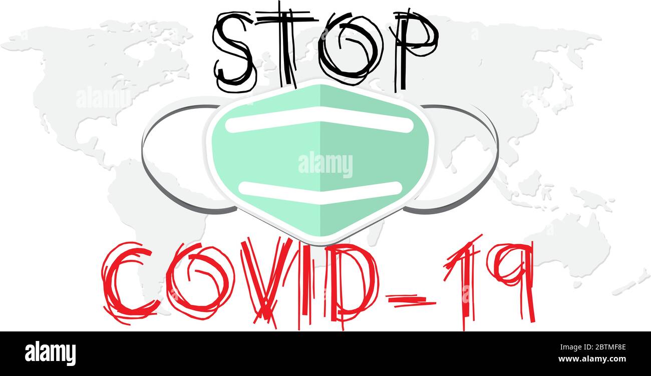 Stop COVID-19 concept carte du monde rouge avec illustration du vecteur de signe STOP covid-19. Contexte de la conception de la prévention COVID-19 Illustration de Vecteur