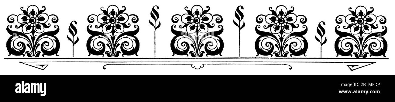 Décoration fleurie abstraite, séparateur de chapitre dans un livre. Illustration du XIXe siècle. Fond blanc. Banque D'Images