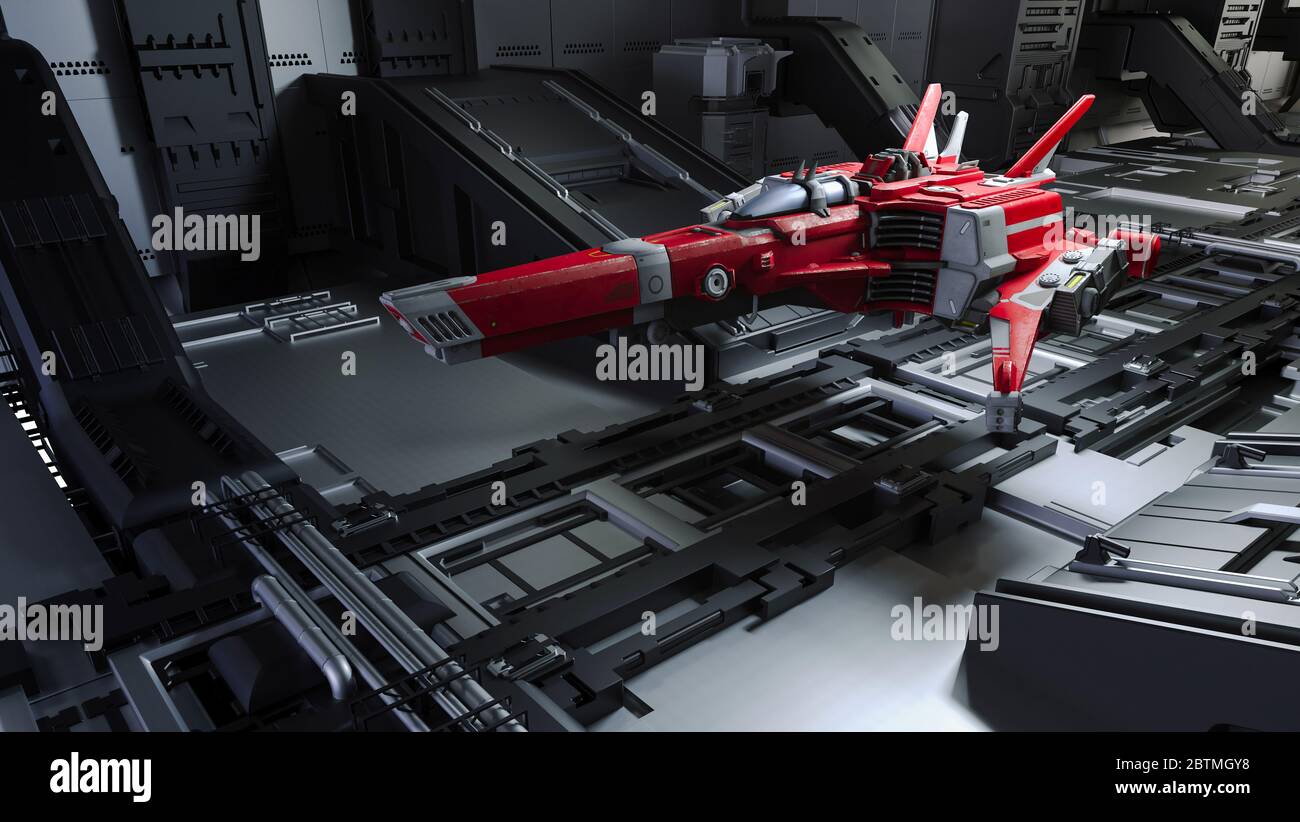 installation futuriste 3d et rendu de vaisseau spatial Banque D'Images