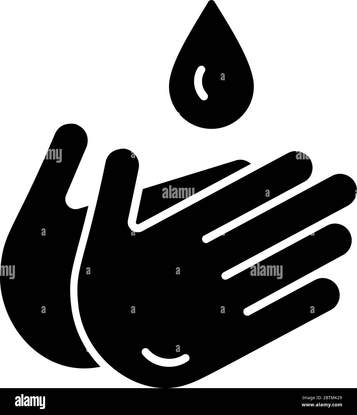 Vecteur d'icône noir de goutte d'eau et de main. Pictogramme de signe contour isolé sur blanc. Symbole, logo illustration du concept de bactéries coronavirus Covid-19 Illustration de Vecteur