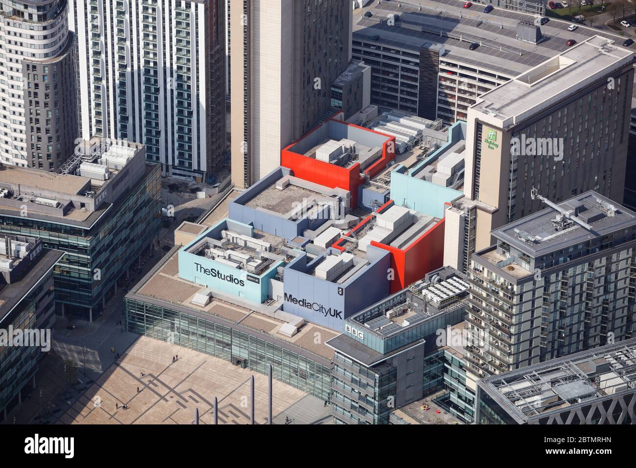 Vue aérienne de MediaCity Royaume-Uni à Salford, Manchester, Royaume-Uni Banque D'Images