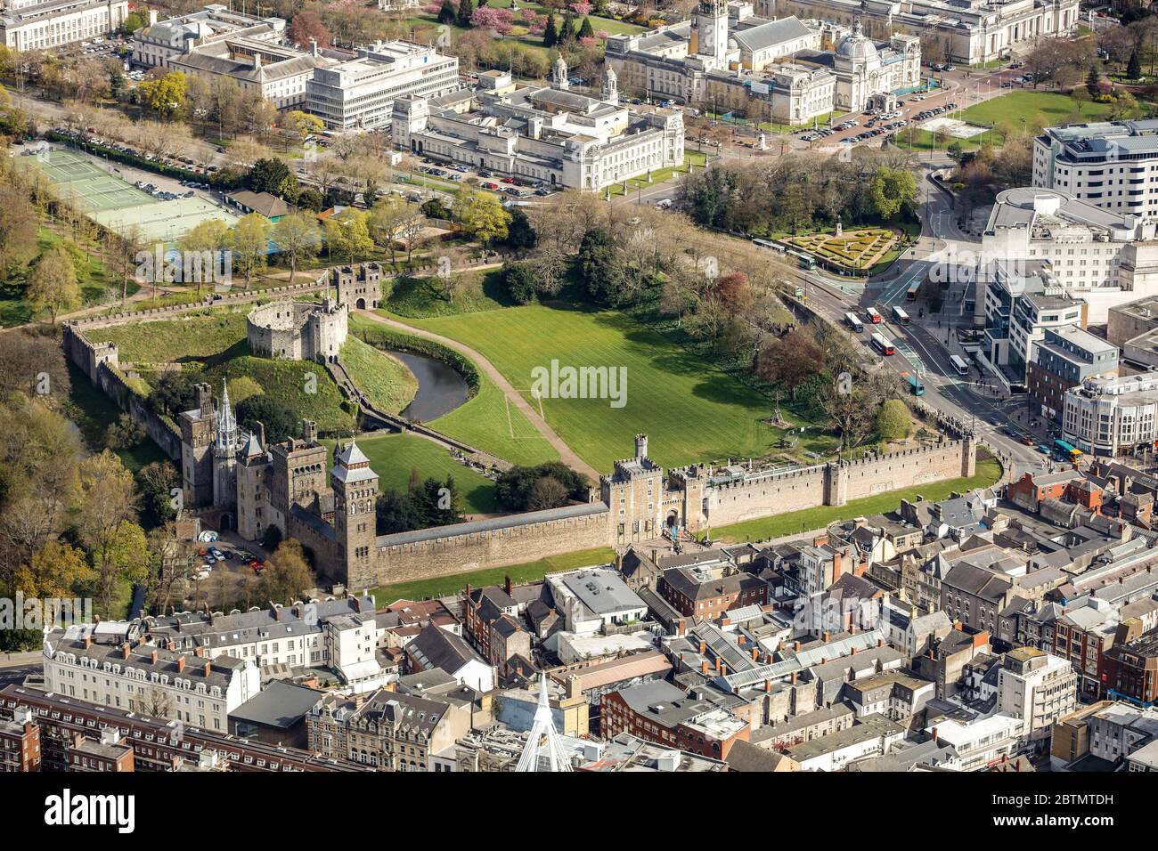 Vue aérienne du château de Cardiff au pays de Galles Banque D'Images