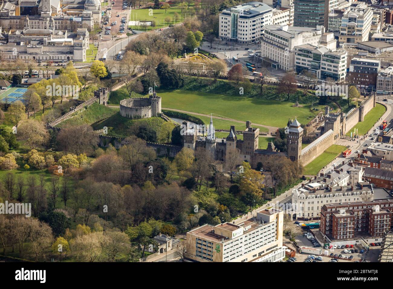 Vue aérienne du château de Cardiff, pays de Galles Banque D'Images