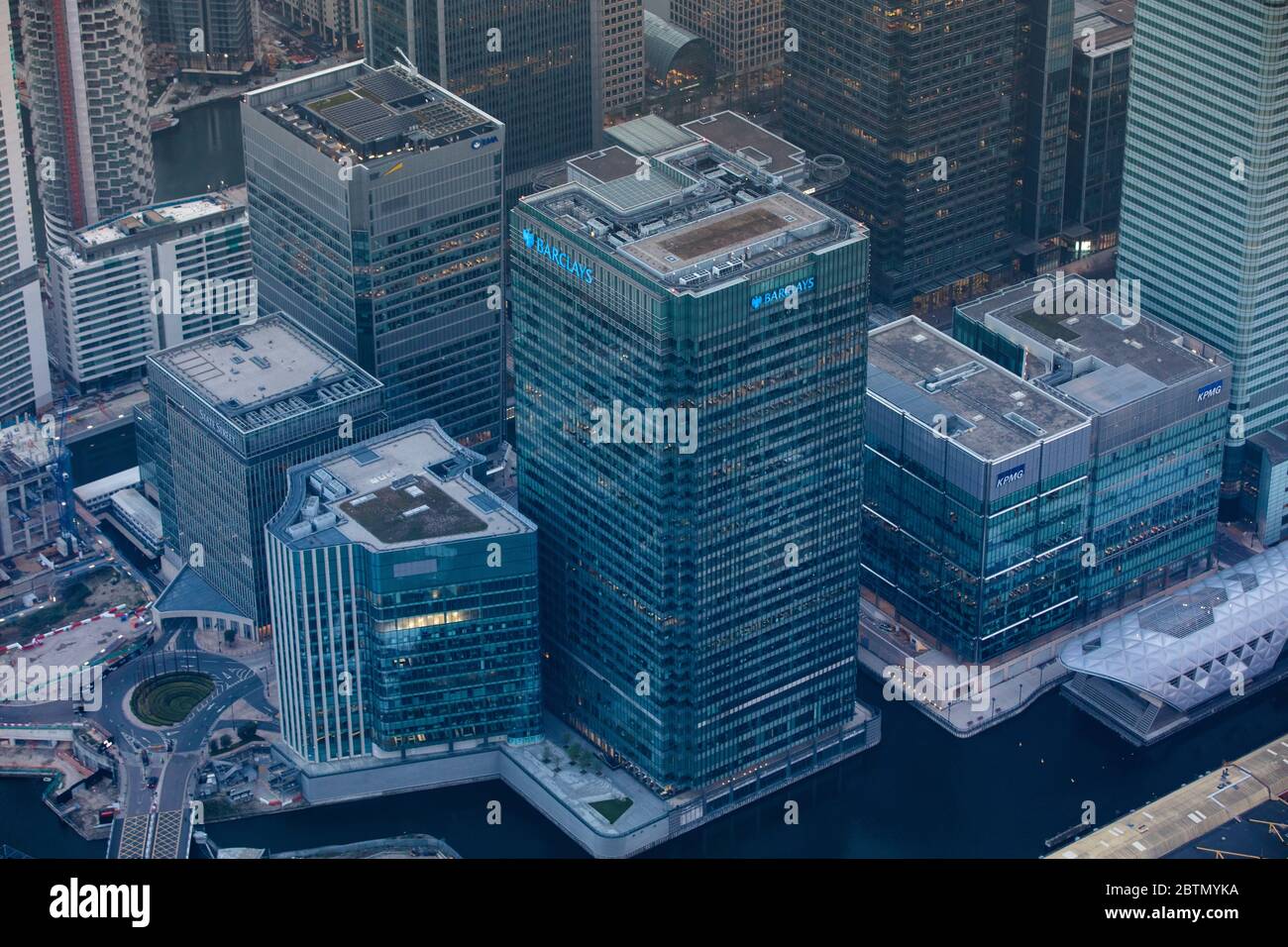 Vue aérienne de Barclay's Bank à Canary Wharf à Londres, Royaume-Uni Banque D'Images