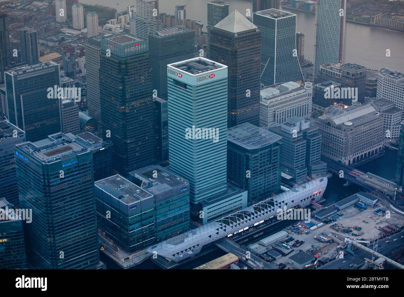 Vue aérienne de Canary Wharf, Londres à Dusk Banque D'Images