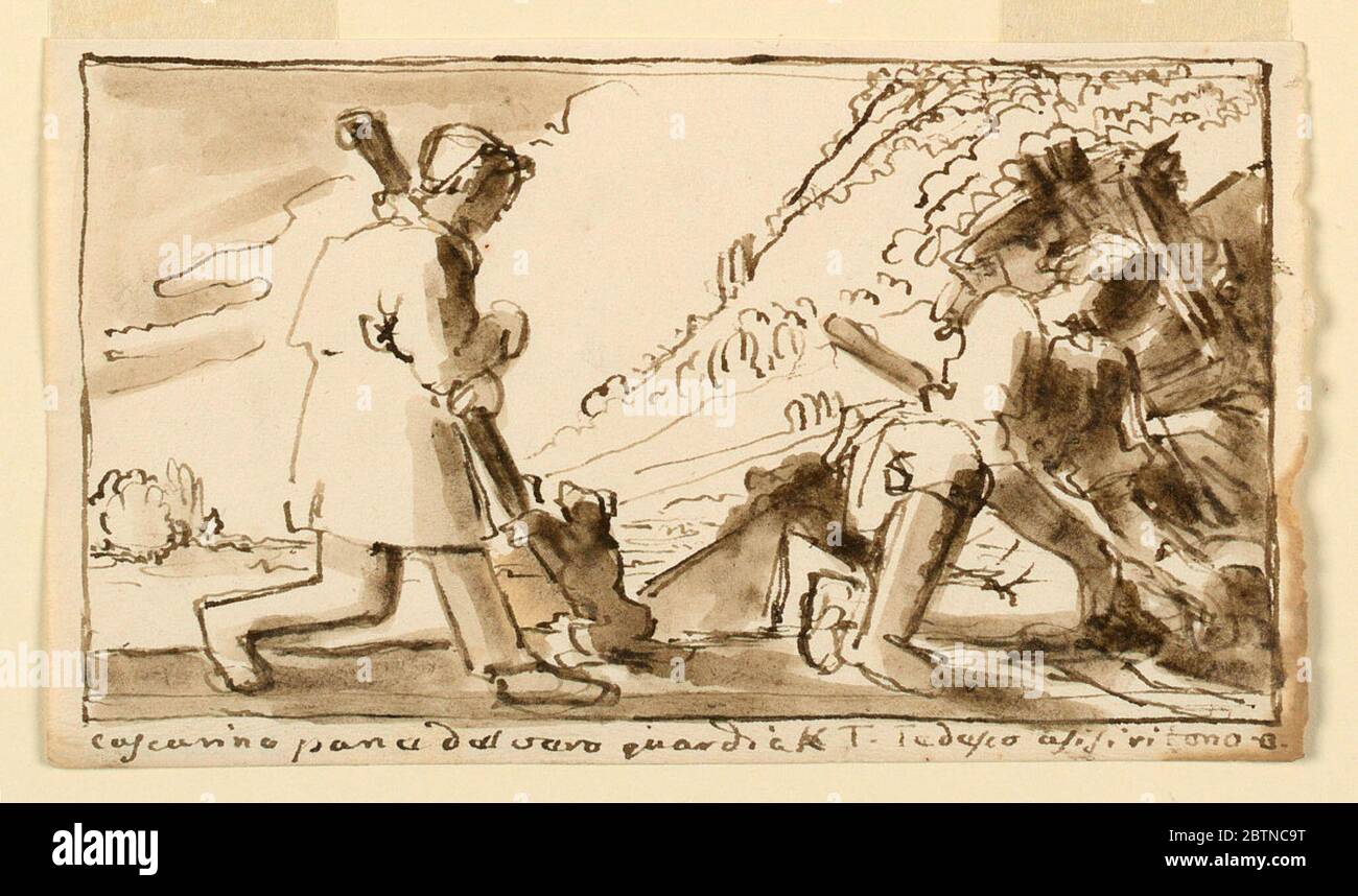 Soldats ou travailleurs en paysage. Recherche dans ProgressSolders ou travailleurs dans le paysage. Banque D'Images