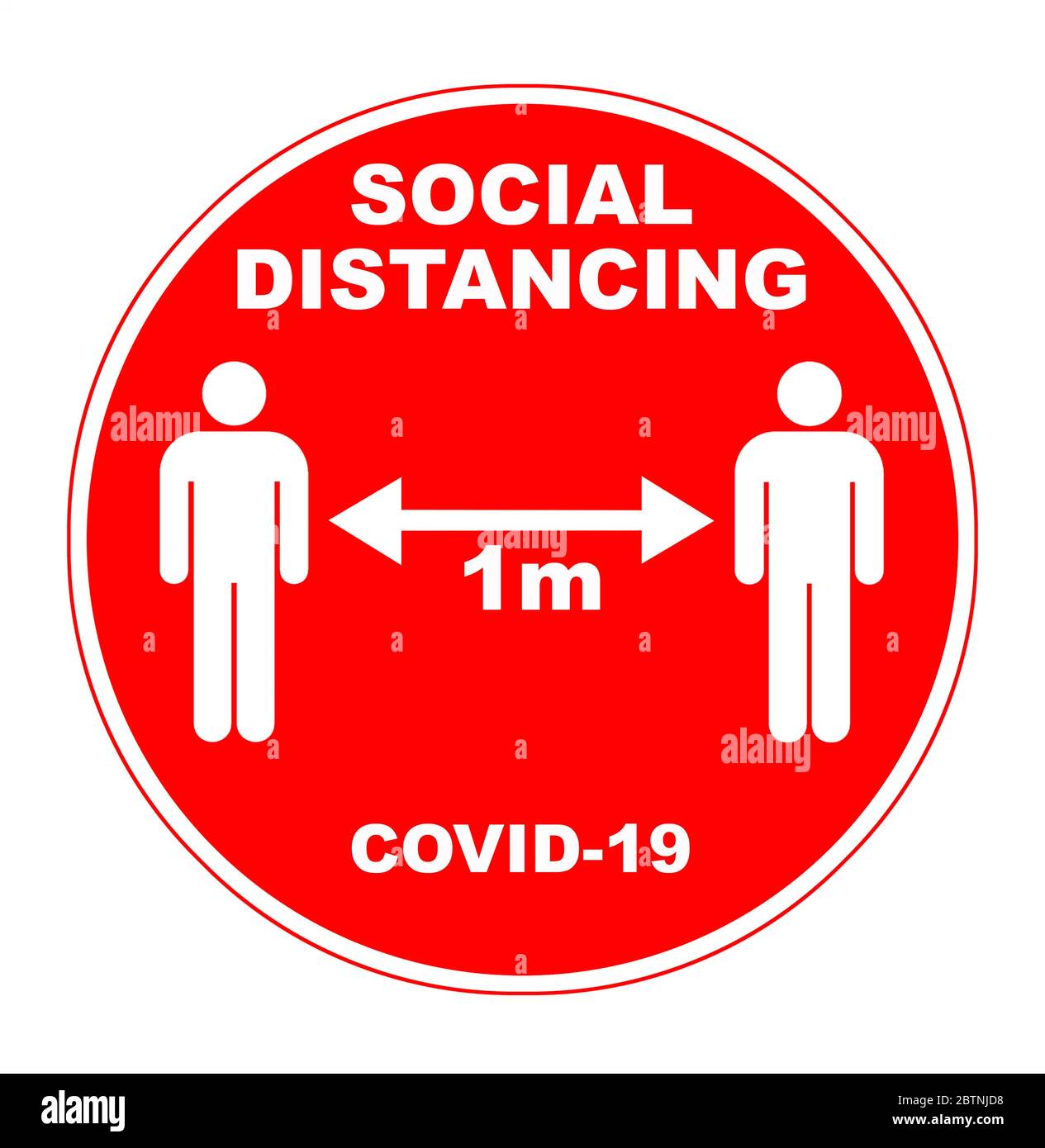 Signe d'avertissement de distance sociale circulaire de 1 mètre Banque D'Images