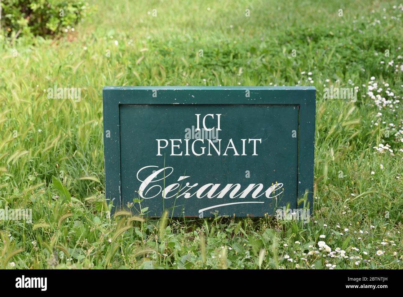 Information panneau 'ici Peignait Cézanne' Cézanne peint ici sur le terrain des Peintres Aix-en-Provence Provence Provence France Banque D'Images