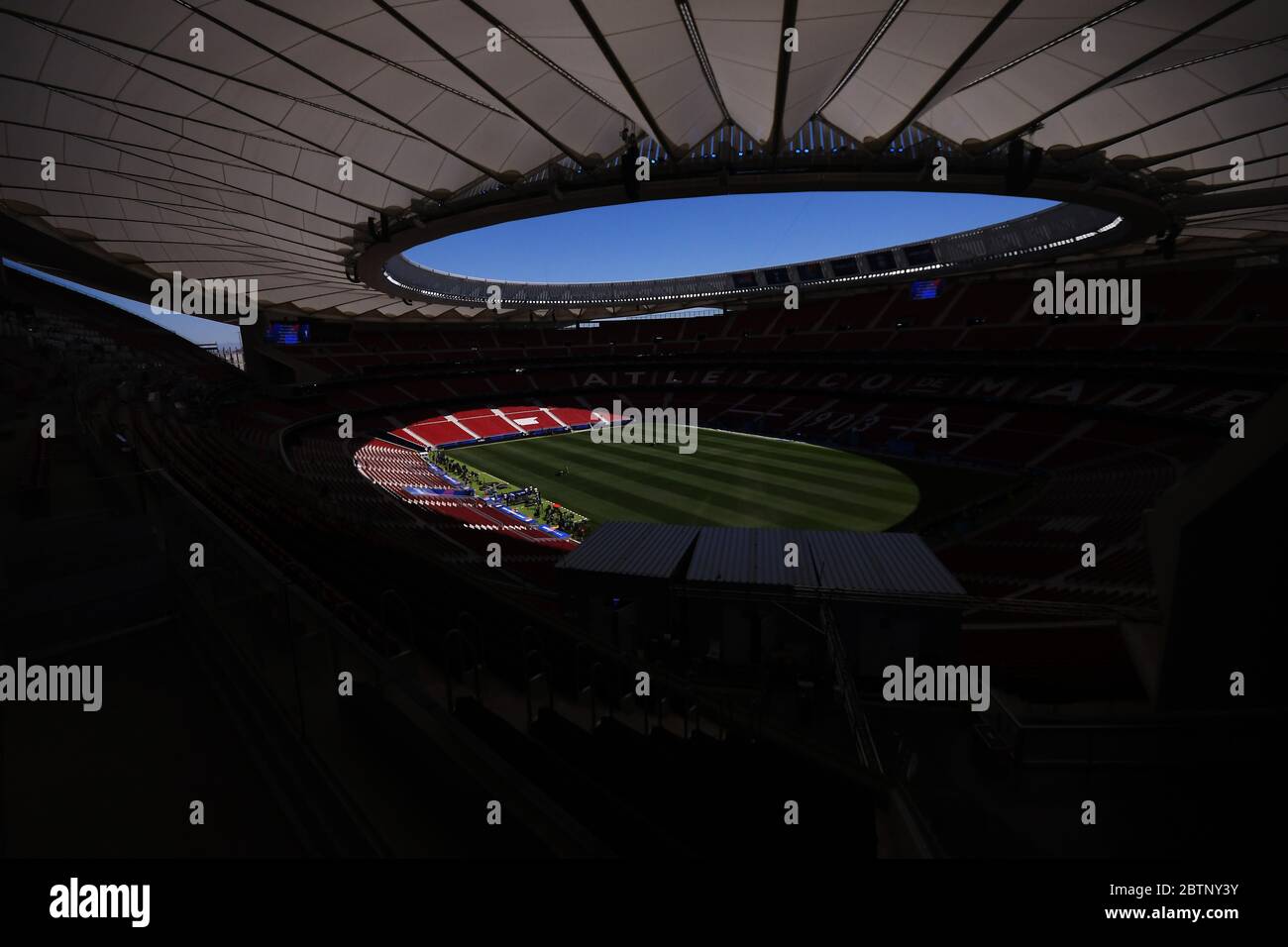 MADRID, ESPAGNE - 31 MAI 2019 : vue générale du lieu photographié un jour avant la finale de la Ligue des champions de l'UEFA 2018/19 entre Tottenham Hotspur (Angleterre) et le Liverpool FC (Angleterre) à Wanda Metropolitano. Banque D'Images