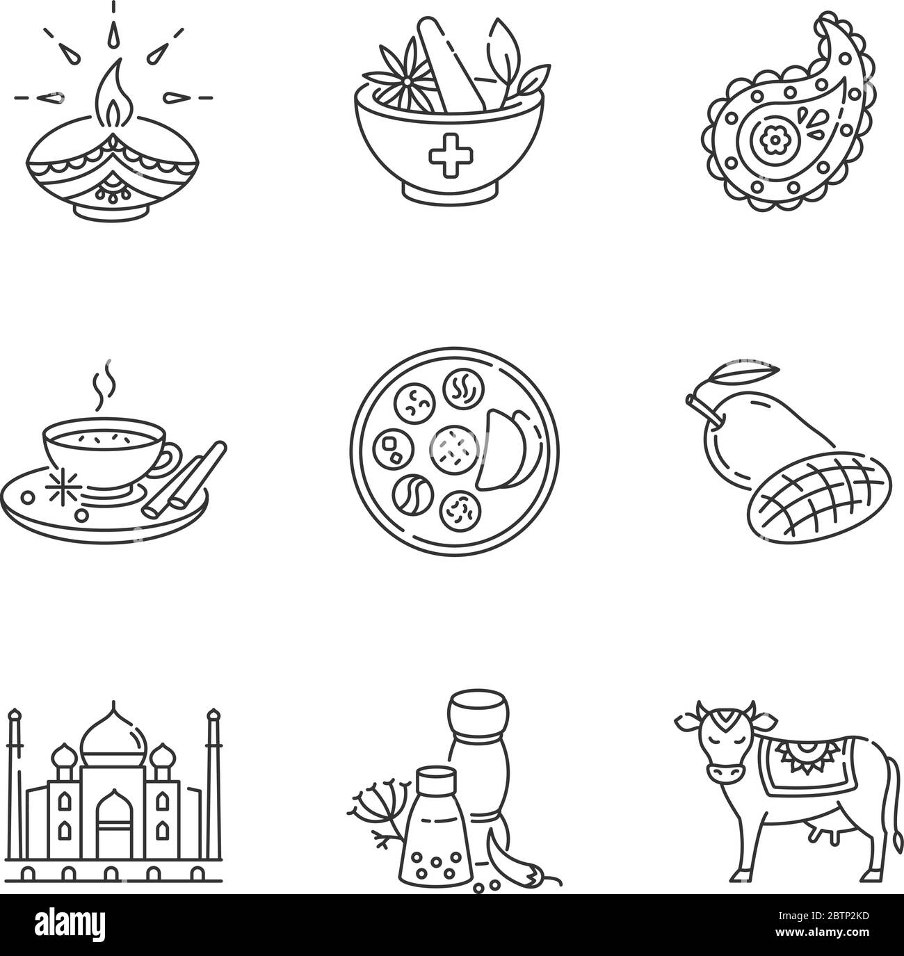 Traditions indiennes pixel Perfect icônes linéaires ensemble Illustration de Vecteur