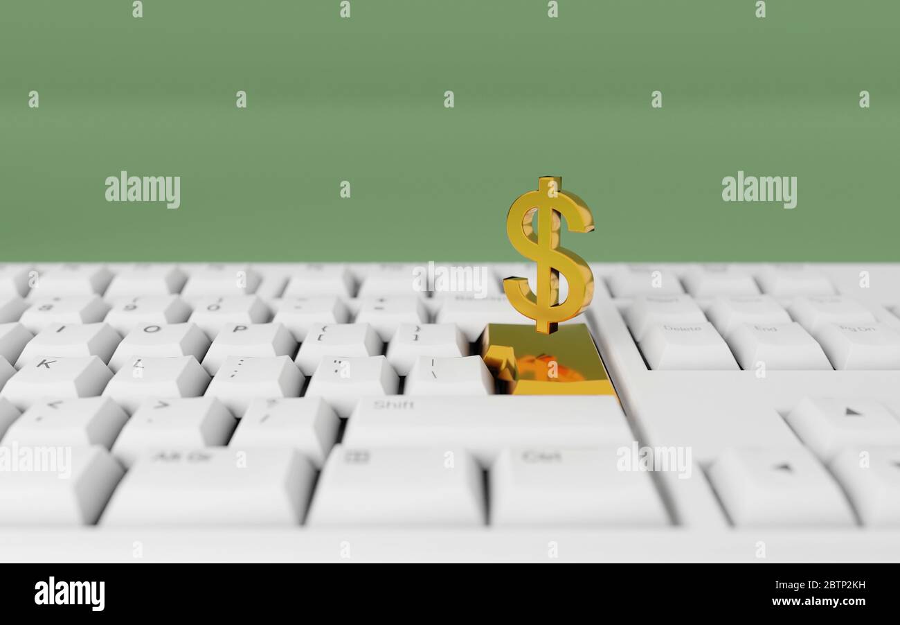 Faire de l'argent en ligne depuis la maison. Le signe du dollar doré flotte  sur le clavier de l'ordinateur. Concept de rendu 3D numérique Photo Stock -  Alamy