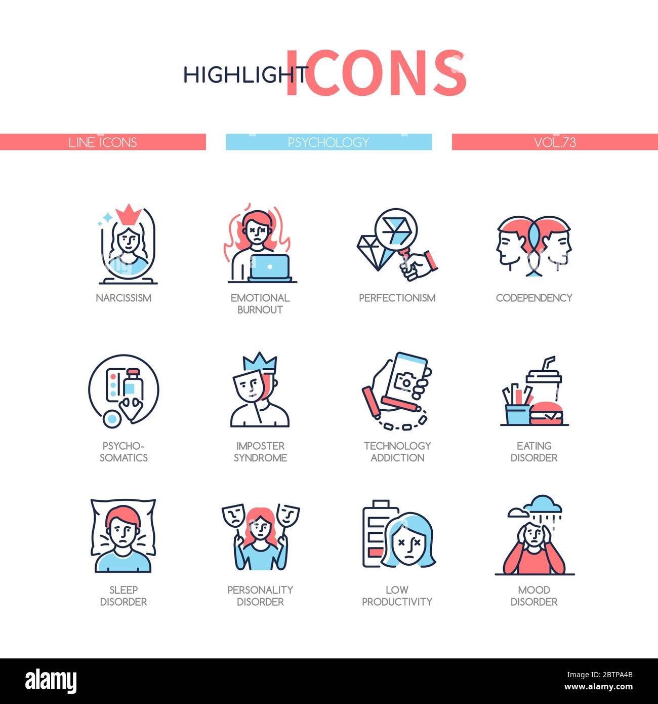 Psychologie concept - jeu d'icônes de style de conception de ligne Illustration de Vecteur