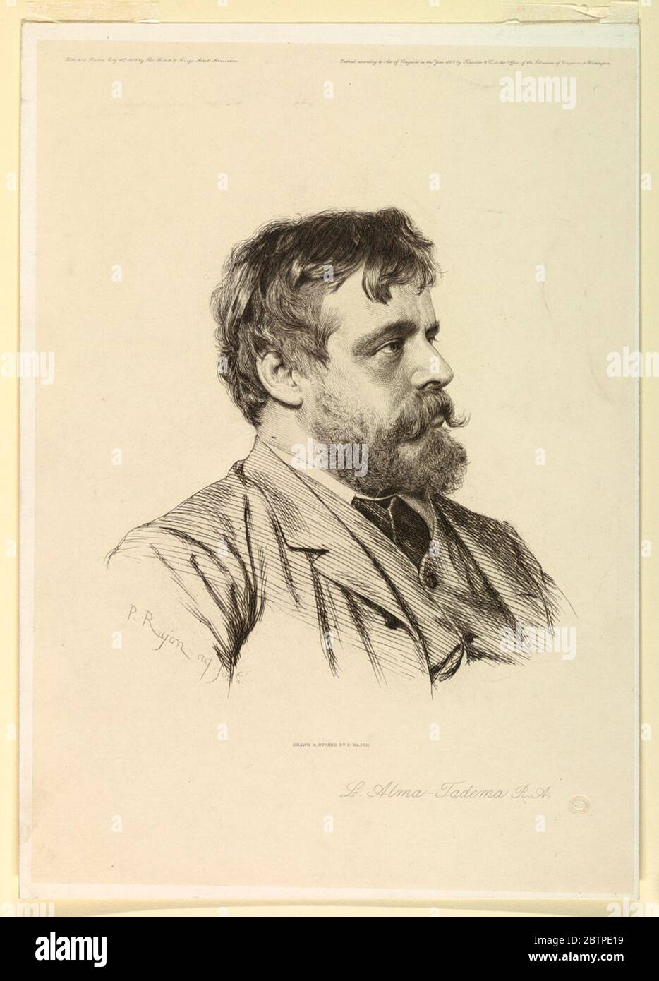Portrait de Sir Laurence AlmaTadema. Recherche en ProgressPortrait de longueur de l'épaule du peintre anglais Sir Laurence Alma-Tadema (1836-1912), son regard dirigé vers la droite. Ses cheveux sont en forme de vaisselle et il porte une barbe complète. Banque D'Images