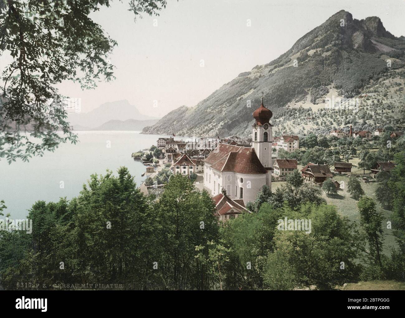 Photographie du XIXe siècle - Gersau est une commune et un district du canton de Schwyz en Suisse, sur les rives du lac de Lucerne. Banque D'Images
