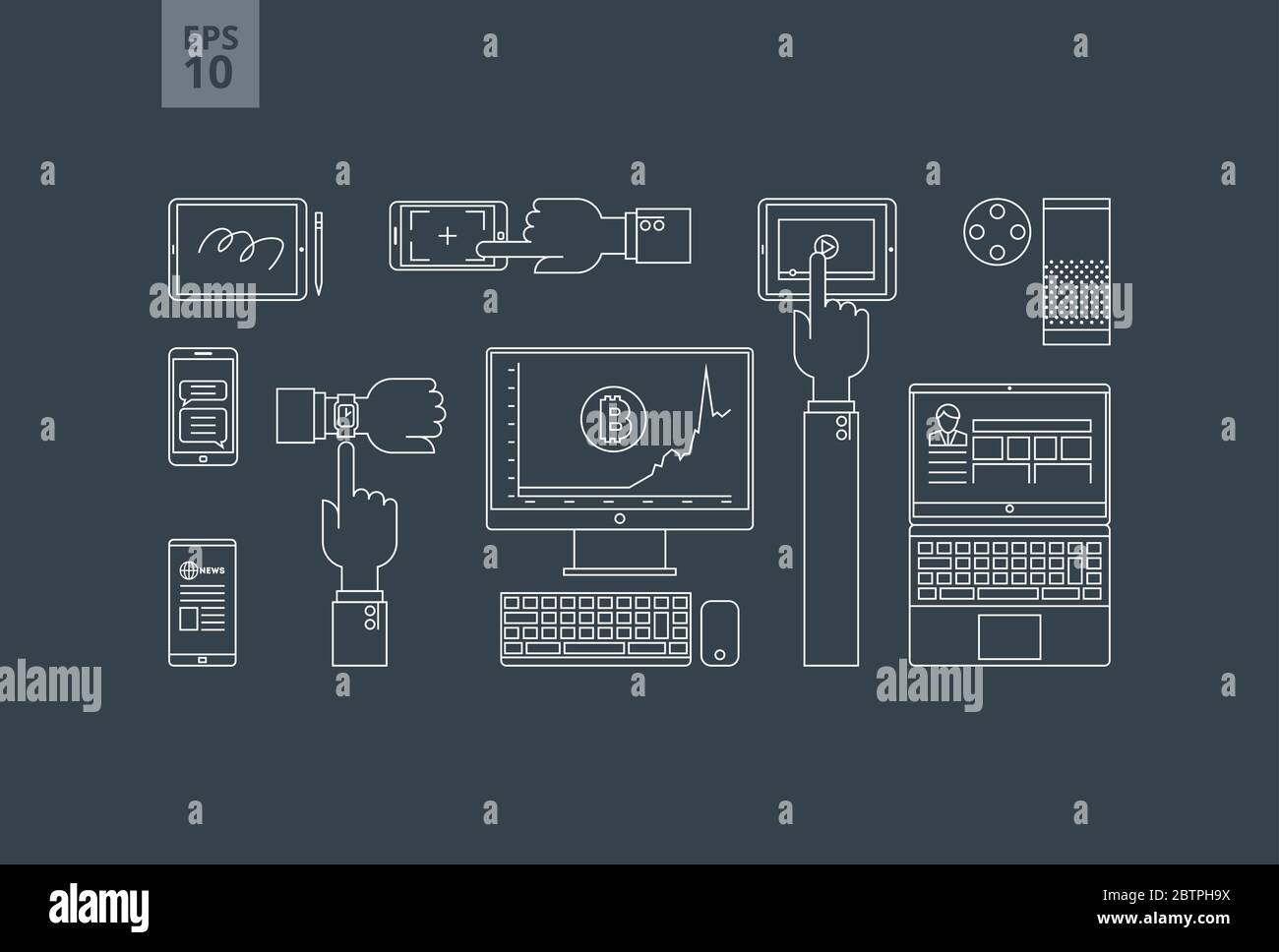 Gadgets dans l'utilisation du style linéaire. Illustration de Vecteur