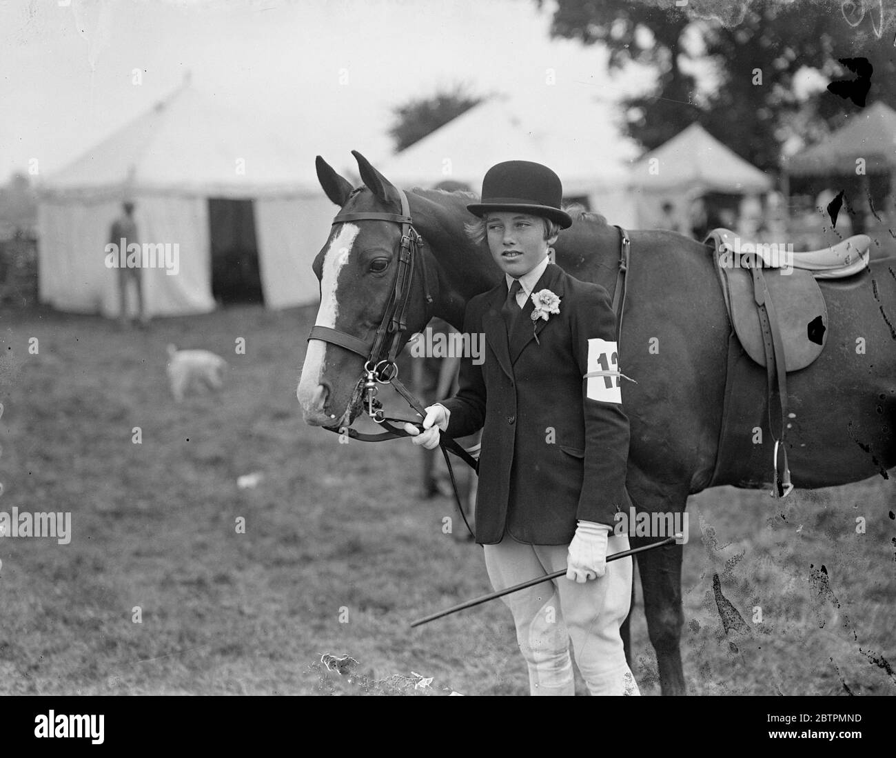 Étoile du spectacle . Le salon agricole de Bicester a eu lieu à Bicester , Oxfordshire . Photos , Miss Molly Ryder Richardson avec ' Royal Star ' , le poney de l'hon Noreen Stonor ' . 1er septembre 1936 . Légende originale de négatif Banque D'Images