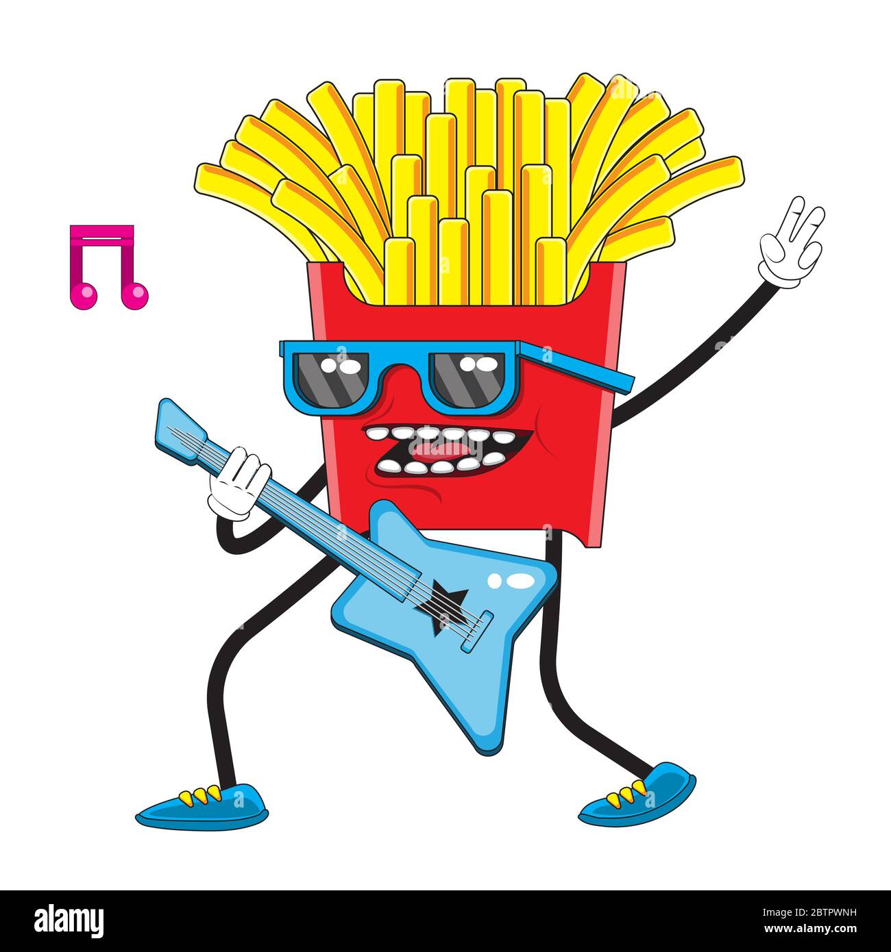 Illustration de la bande dessinée des frites avec des lunettes jouant de la guitare. Image vectorielle Illustration de Vecteur