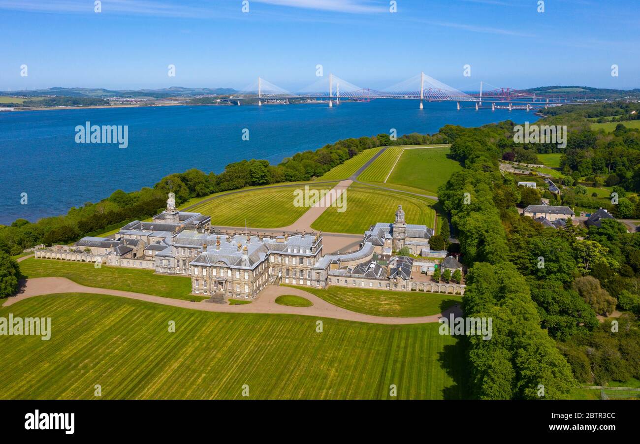 Vue aérienne de Hopetoun House, South Queensferry, West Lothian, Écosse, Royaume-Uni Banque D'Images