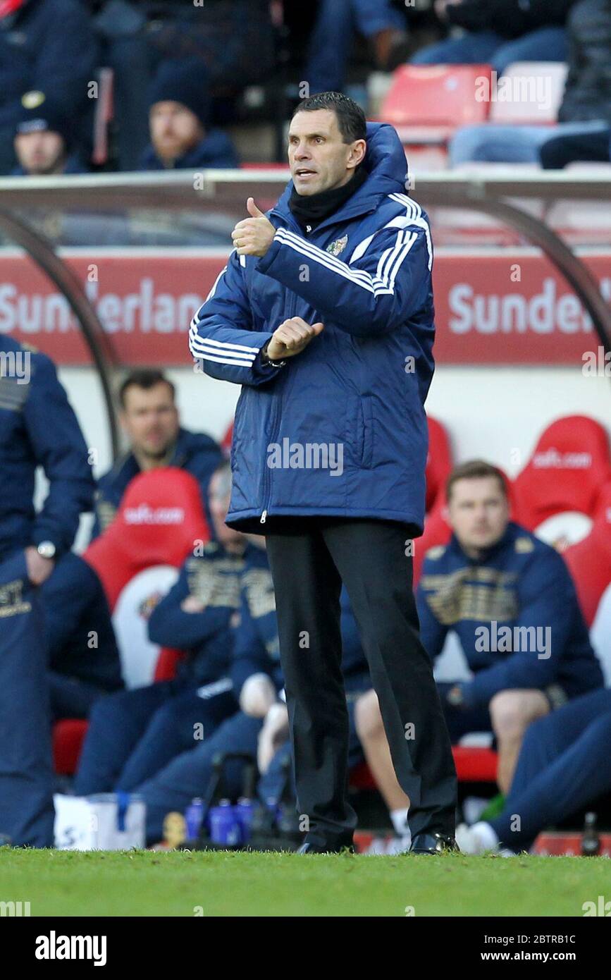 SUNDERLAND, ANGLETERRE - Gus Poyet le Manager de Sunderland lors du troisième tour de la coupe FA entre Sunderland et Leeds United au Stade of Light, Sunderland, dimanche 4 janvier 2015 (Credit: Mark Fletcher | MI News) Banque D'Images