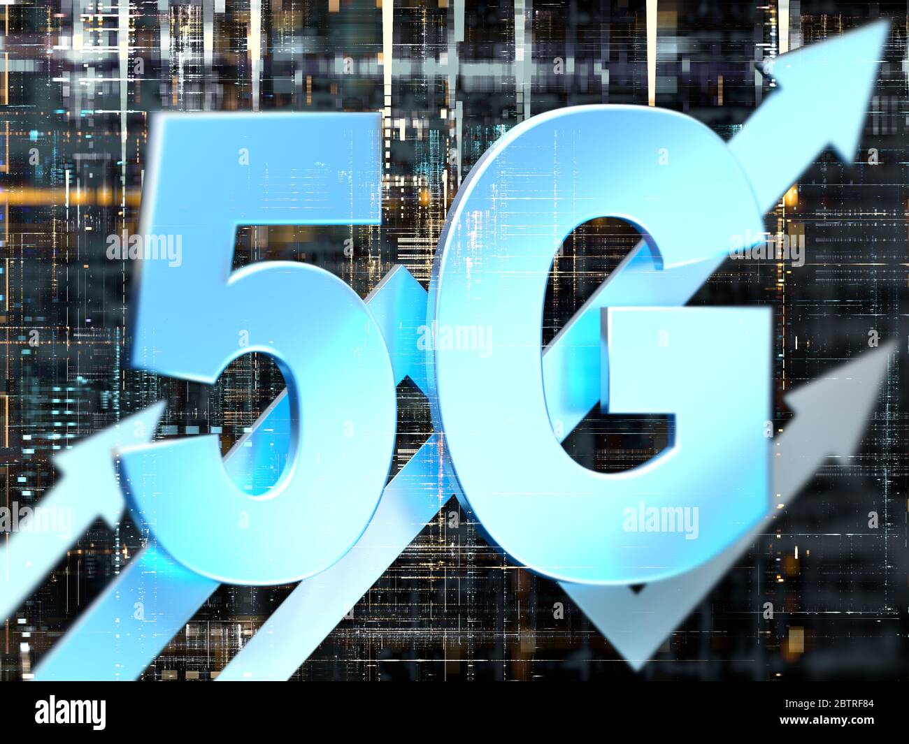 Graphique commercial 5G avec flèches vers le haut, arrière-plan électronique Banque D'Images