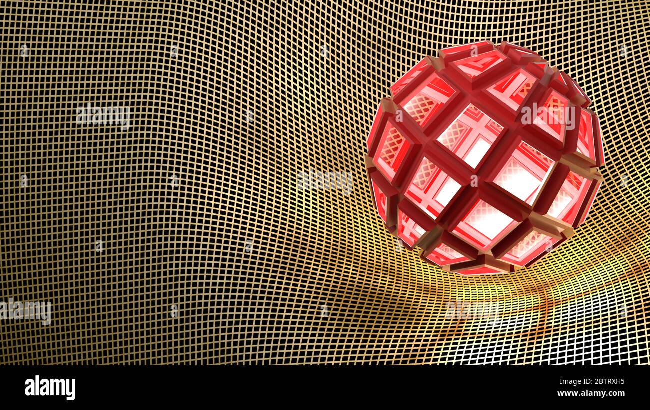 Sphère en relief abstraite sur grille courbe - illustration du rendu 3D Banque D'Images