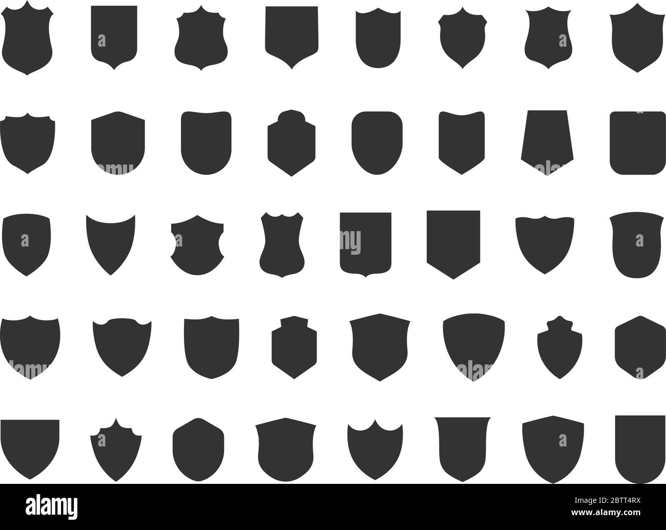 Forme de l'insigne de police. 40 icônes silhouettes de bouclier militaire Vector. Correctifs de sécurité isolés sur fond blanc. Illustration protection de la forme de bouclier, sécurité noire et badge de football Vector eps 10 Illustration de Vecteur