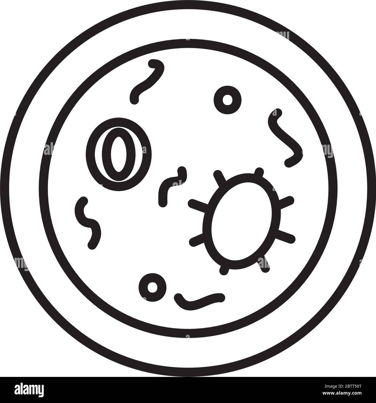boîte de pétri avec icône bactérias sur fond blanc, style de ligne, illustration vectorielle Illustration de Vecteur
