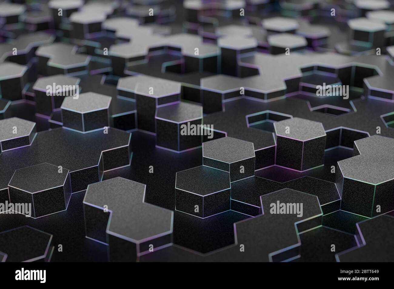 Rendu 3D de maillage hexagonal, arêtes fines et colorées Banque D'Images