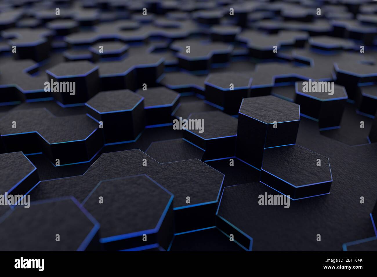 Rendu 3D de maillage hexagonal, arêtes bleues fines Banque D'Images