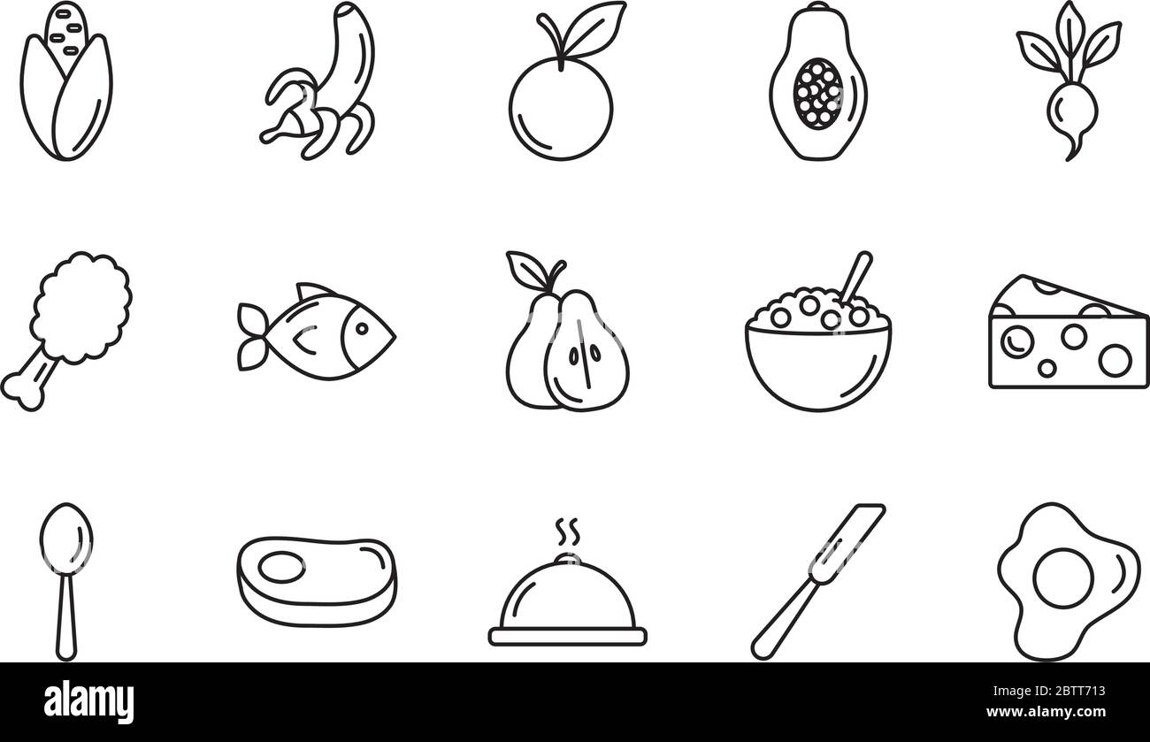 bol à céréales et icône de nourriture saine sur fond blanc, style de ligne, illustration vectorielle Illustration de Vecteur